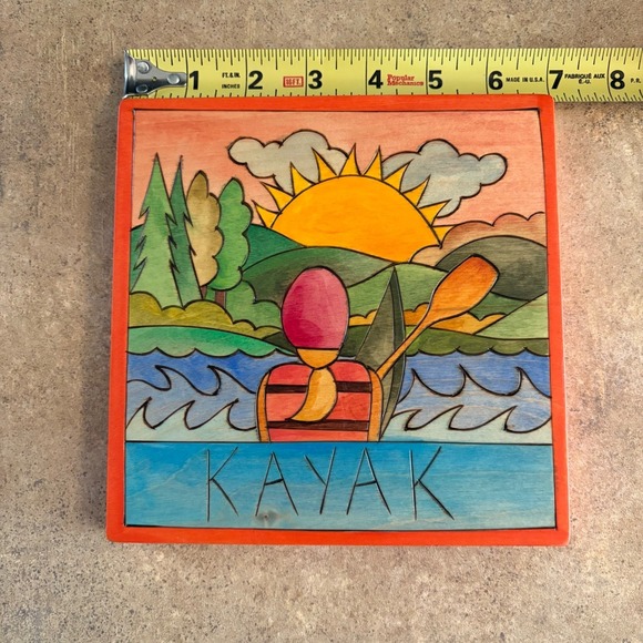 Sticks Folk Art Wood Wall Hanging Kayak Scene Sun River Trees Lake Cabin Decor - Picture 4 of 4